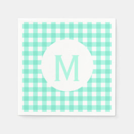 Simple Basic Neo Mint Grönt Gingham Monogram Pappersservett