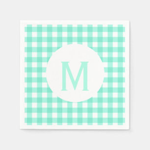 Simple Basic Neo Mint Grönt Gingham Monogram Pappersservett