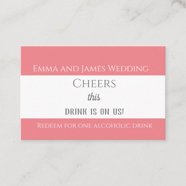 Simple Basic Rosa Bröllop Drink Token Visitkort (Framsida)