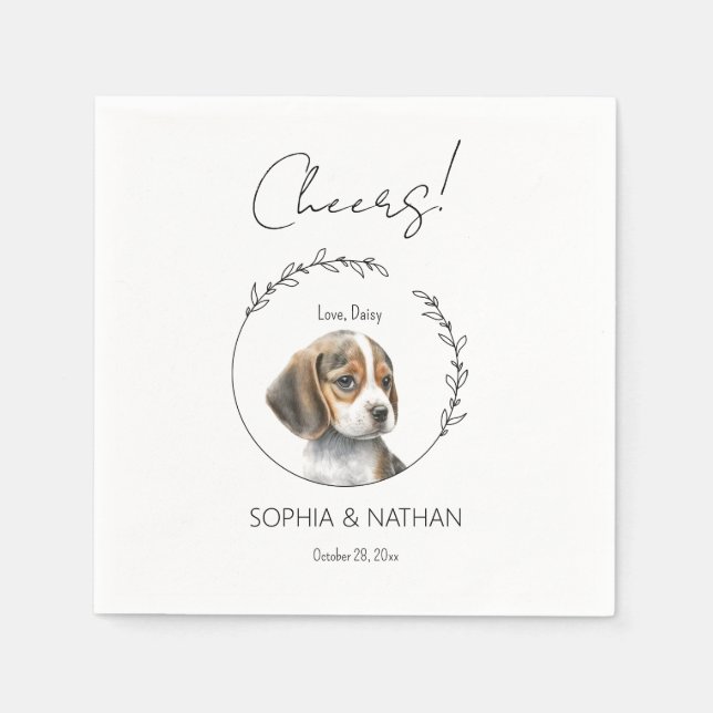 Simple Beagle Puppy Bröllop Cocktail Napkins Pappersservett (Framsidan)