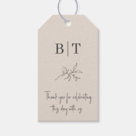 Simple Beige Bride och Groom Initialer Tack Presentetikett