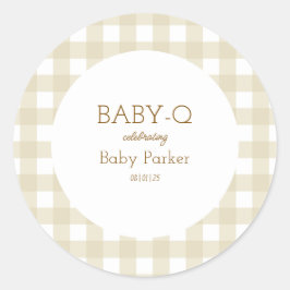 Simple Beige Gingham Baby Shower Sticker Runt Klistermärke