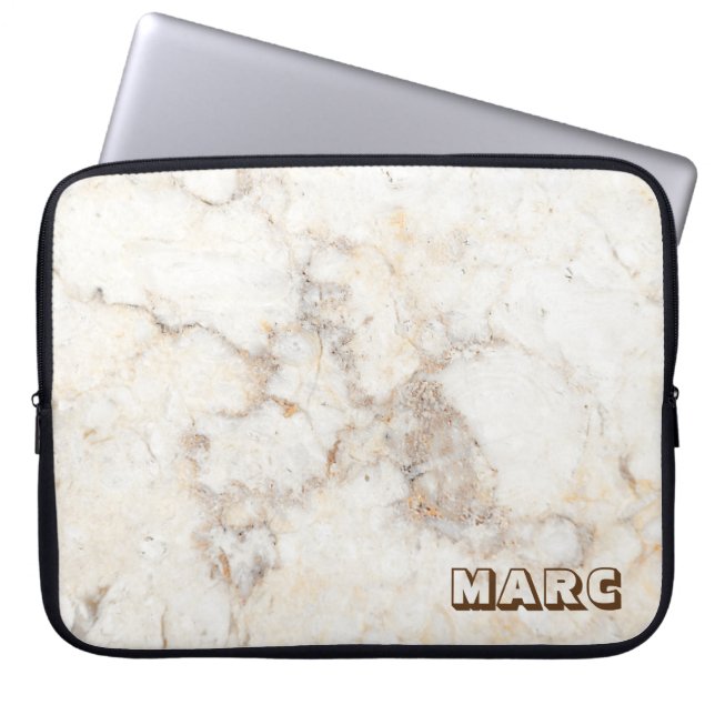 Simple Beige Marble Text Laptop Fodral (Framsidan)