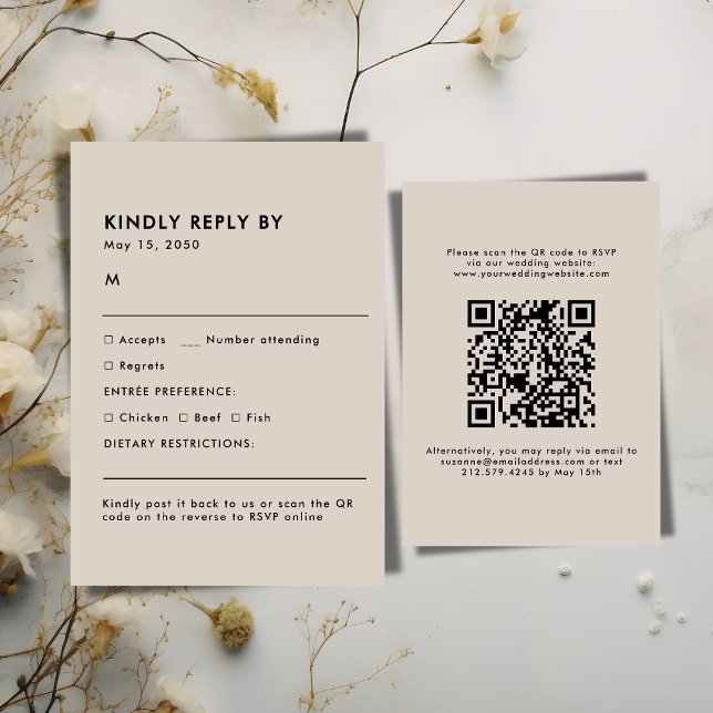 Simple Beige Meal Choice Wedding RSVP Card OSA Kort (Beige Meal Choice Wedding RSVP Card)