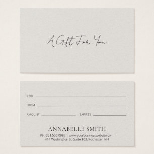 Simple Beige Modern Elegant Gift Certificate Visitkort