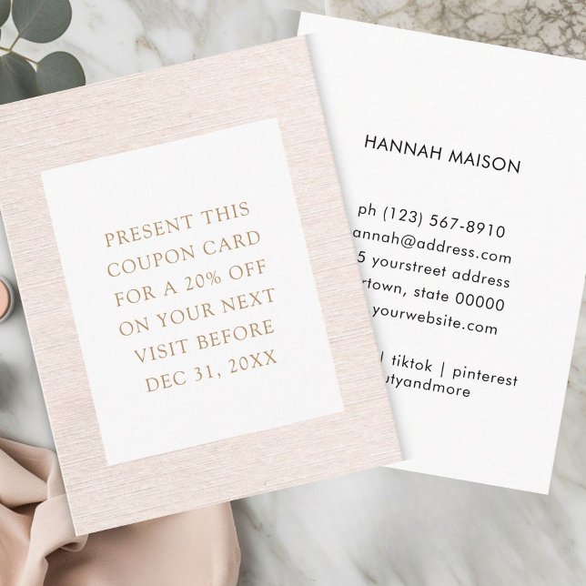 Simple Beige Modern Minimalist-rabattkort Visitkort (Simple Beige Modern Minimalist discount card)