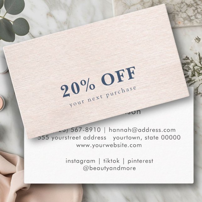 Simple Beige Modern Minimalist-rabattkort Visitkort (Simple Beige Modern Minimalist discount card)