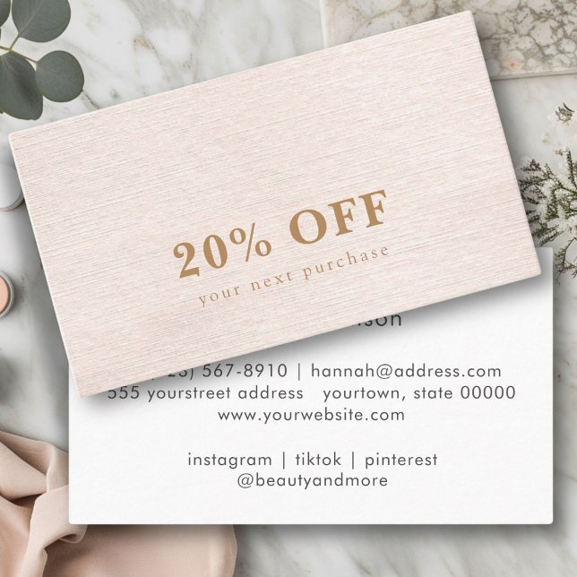 Simple Beige Modern Minimalist-rabattkort Visitkort (Simple Beige Modern Minimalist discount card)