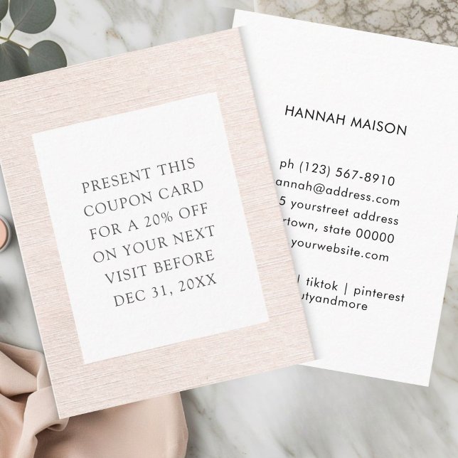 Simple Beige Modern Minimalist-rabattkort Visitkort (Simple Beige Modern Minimalist discount card)