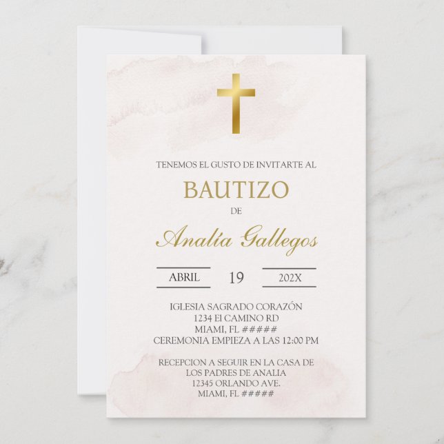 Simple beige Spanish baptism Inbjudningar (Framsida)