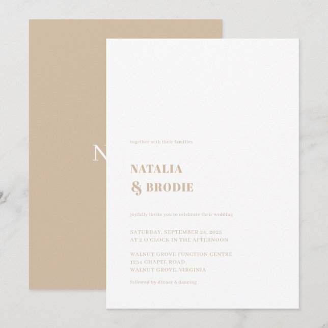 Simple Beige White Wedding-inbjudan Inbjudningar (Fram/baksida)