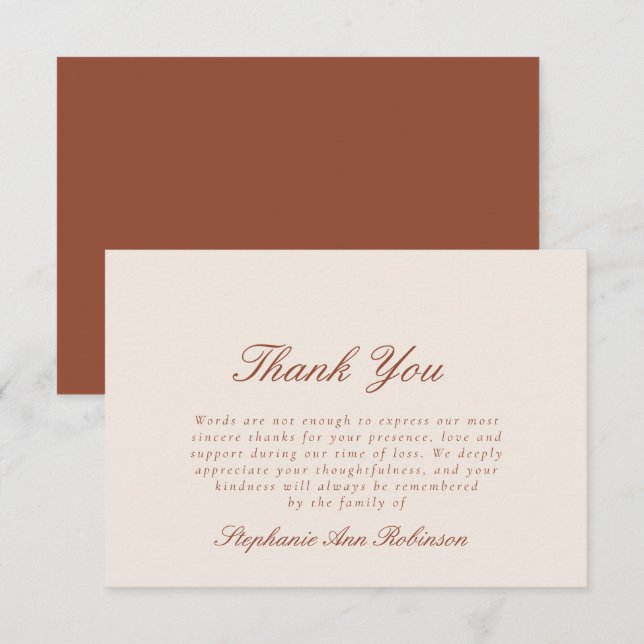 Simple Bereavement Funeral Cream Terracotta Tack Kort (Fram/baksida)