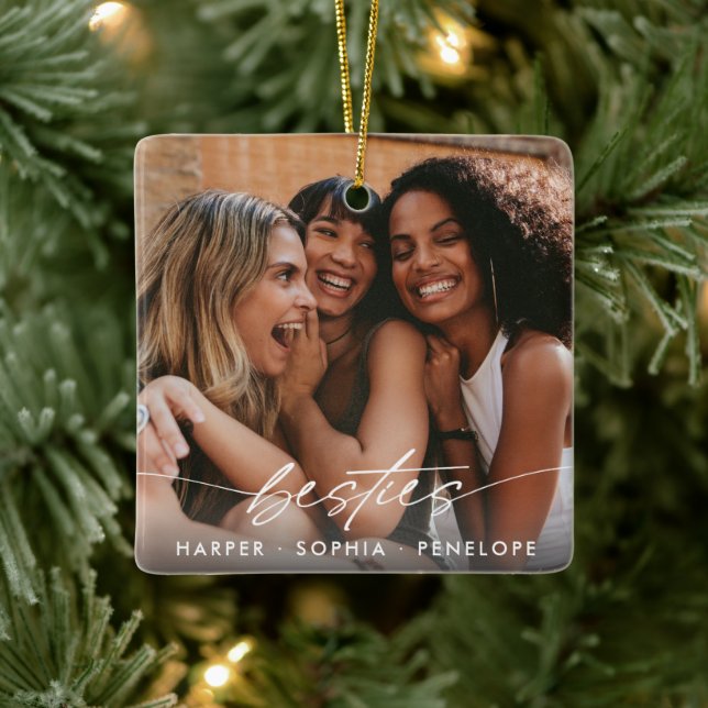 Simple Besties Skapa Ditt Eget Foto Modern Skrift Julgransprydnad Keramik (Träd)