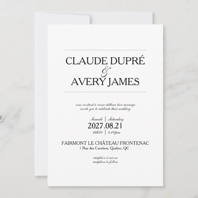 Simple Bilingual French English Wedding Invitation Meddelande (Framsida)