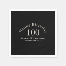 Simple Black and Ecru Beige 100 Birthday Pappersservett