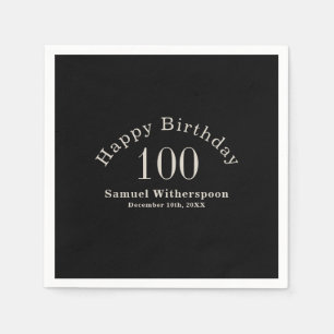Simple Black and Ecru Beige 100 Birthday Pappersservett