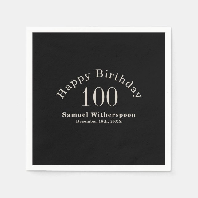 Simple Black and Ecru Beige 100 Birthday Pappersservett (Framsidan)