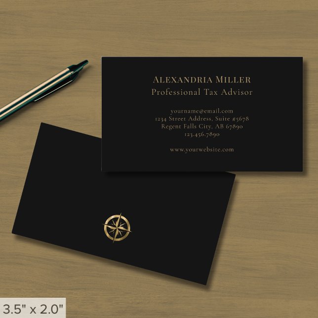 Simple Black and Guld Compass Visitkort (Skapare uppladdad)