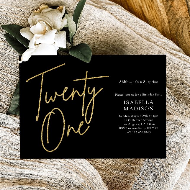 Simple Black and Guld Glitter 21:a födelsedagen Inbjudningar (Simple Black and Gold Glitter 21st Birthday Invitation
)