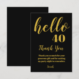 Simple Black and Guld Hej 40 Birthday Tack Kort