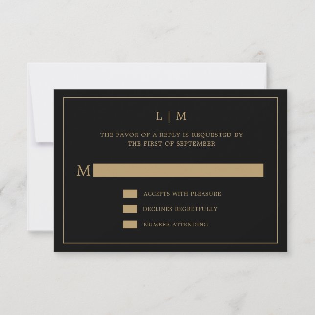Simple Black and Guld Monogram Elegant bröllop OSA Kort (Framsida)