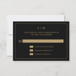 Simple Black and Guld Monogram Elegant bröllop OSA Kort