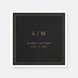 Simple Black and Guld Monogram Elegant bröllop Pappersservett