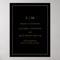 Simple Black and Guld Monogram Elegant bröllop