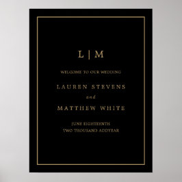 Simple Black and Guld Monogram Elegant bröllop Poster