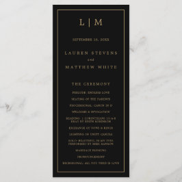 Simple Black and Guld Monogram Elegant bröllop Program