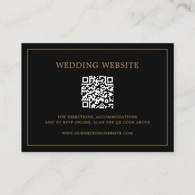 Simple Black and Guld Monogram Elegant bröllop Tilläggskort (Framsida)