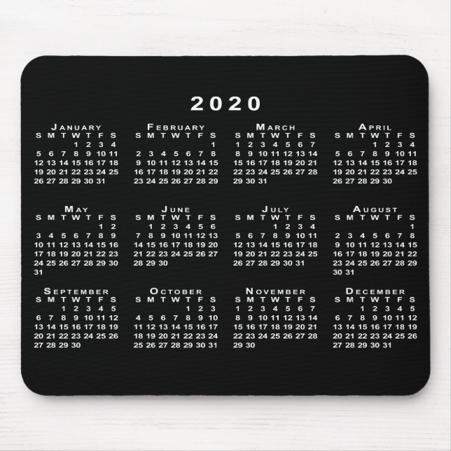 Simple Black and White 2020 Calendar Musmatta (Framsidan)