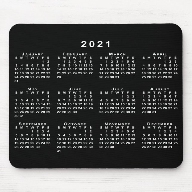 Simple Black and White 2021 Calendar Musmatta (Framsidan)