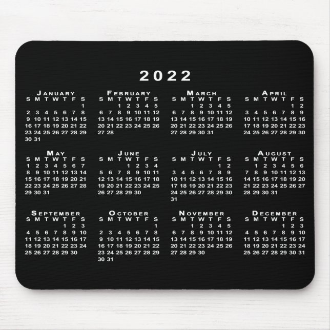 Simple Black and White 2022 Calendar Mouse Pad Musmatta (Framsidan)