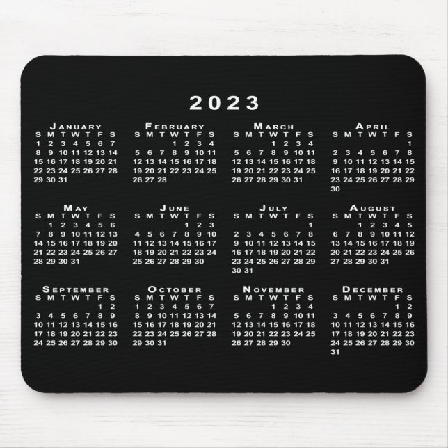 Simple Black and White 2023 Calendar Musmatta (Framsidan)