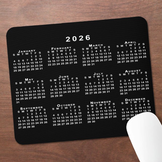 Simple Black and White 2026 Calendar Musmatta (Simple Black and White 2026 Calendar Mouse Pad, in situ)