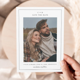 Simple Black and White Bröllop Photo Spara Datumet