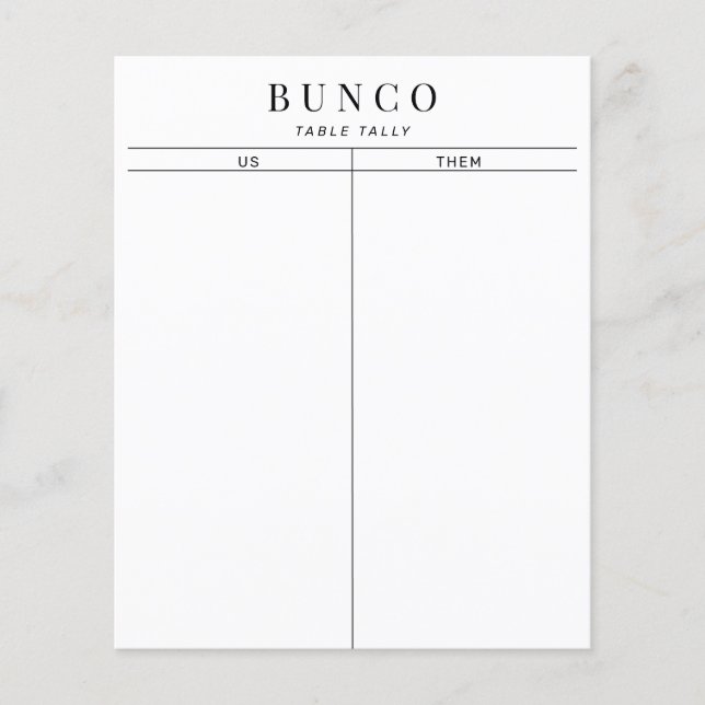 Simple Black and White Bunco Bord Tally (Framsida)