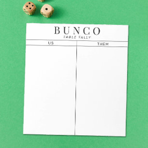 Simple Black and White Bunco Bord Tally Anteckningsblock