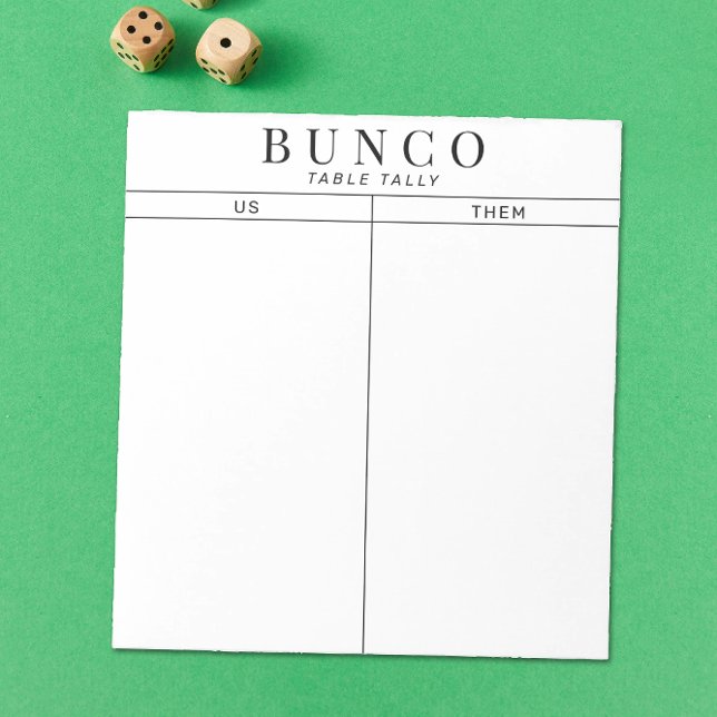 Simple Black and White Bunco Bord Tally Anteckningsblock (simple white Bunco dice game table tally tear off sheet notepad)