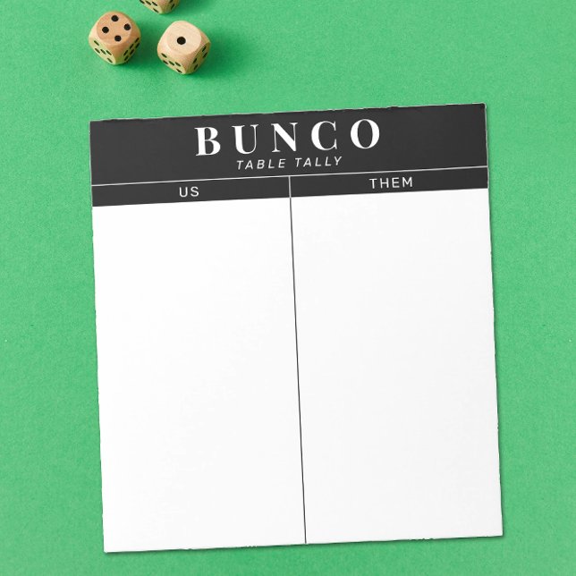 Simple Black and White Bunco Bord Tally Anteckningsblock (simple white with black accents Bunco dice game table tally tear off sheet notepad)