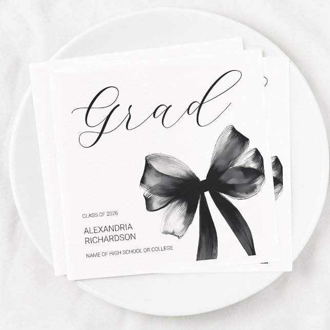 Simple Black and White Cute Bow Graduation Party Pappersservett (Simple Black and White Cute Bow Graduation Party Napkins)