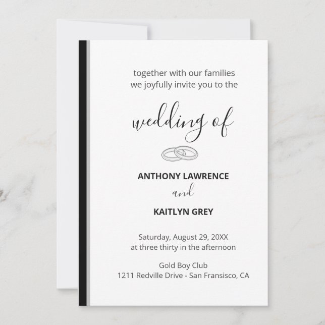 Simple Black and White Formal Wedding - Custom Inbjudningar (Framsida)