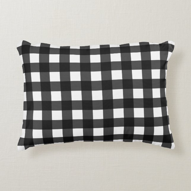 Simple Black and White Gingham Prydnadskudde (Framsidan)