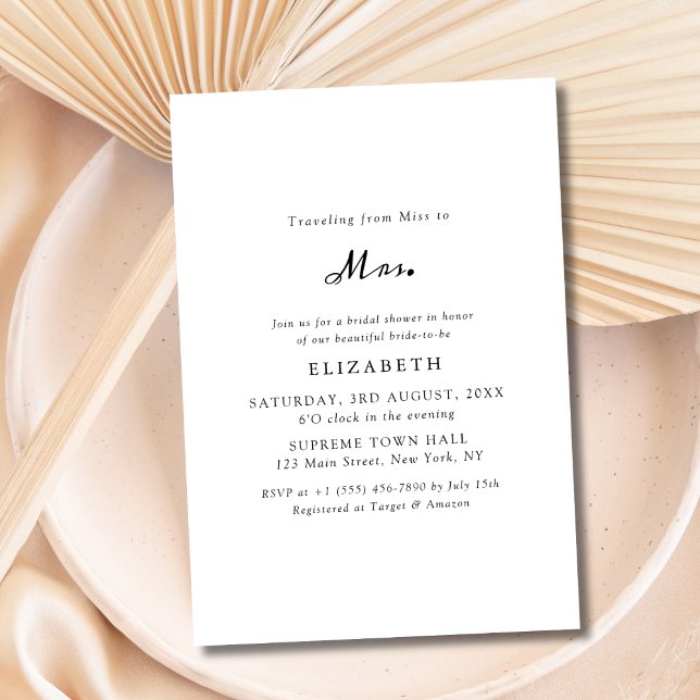 Simple Black and White Miss till Mrs Möhippa Inbjudningar (Skapare uppladdad)