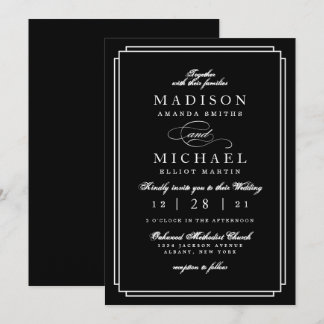 Simple Black and White Modern Wedding Invitation Julkort