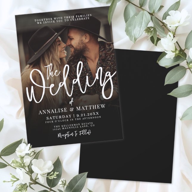 Simple Black And White Overlay Photo Wedding Inbjudningar (Simple Black And White Overlay Photo Invitation)
