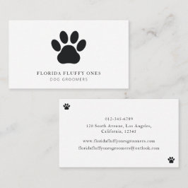 Simple Black and White Paw Print Dog Groomer Visitkort