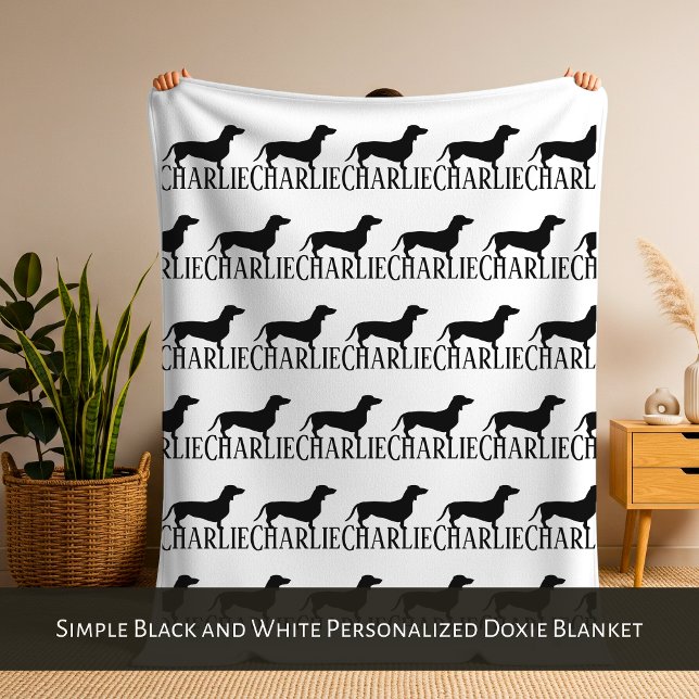 Simple Black and White Personalized Doxie Blanket Fleecefilt (Simple Black and White Personalized Doxie Blanket)