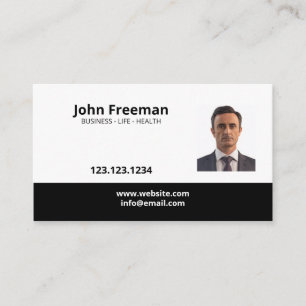 Simple Black and White Photo Insurance Agent Visitkort